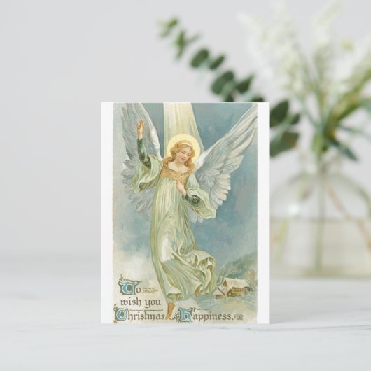 Vintage Christmas Angel Feiertagspostkarte (Stehend Vorderseite)