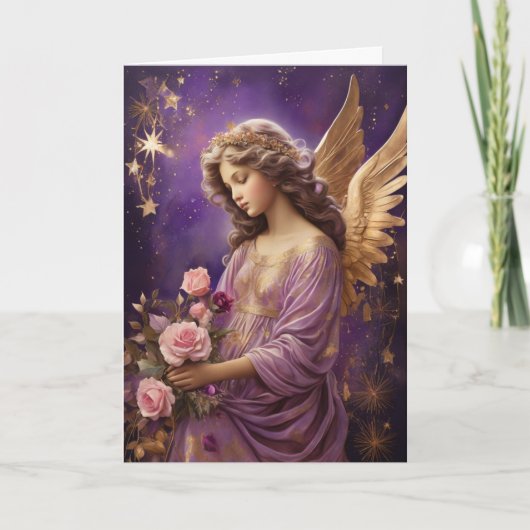Vintage Christmas Angel Floral Custom Message Karte (Vorderseite)