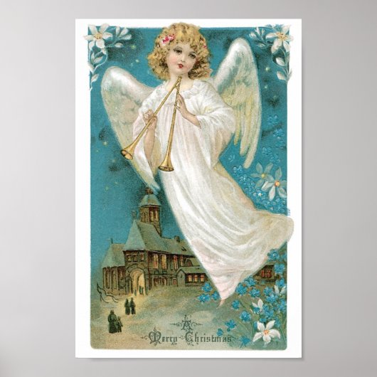 Vintage Christmas Angel spielt Trumpet Poster (Vorne)