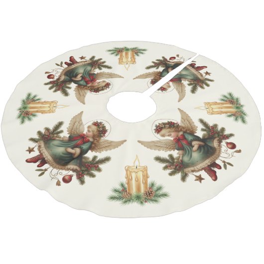 Vintage Christmas Angel Tree Skirt Polyester Weihnachtsbaumdecke (Schrägansicht)