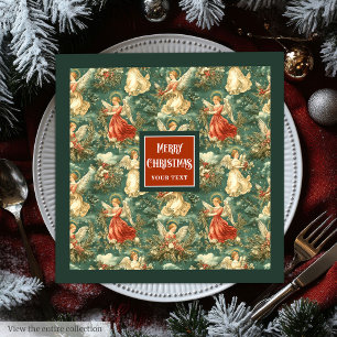 Vintage Christmas Angels Pastel Green Deep Red Serviette