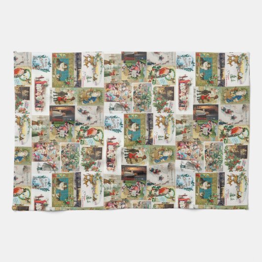 Vintage Christmas Antique Collage Geschirrtuch (Horizontal)
