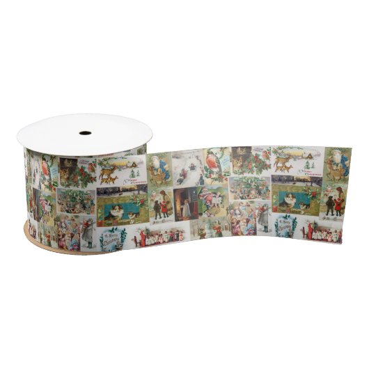 Vintage Christmas Antique Collage Satinband (Spule)