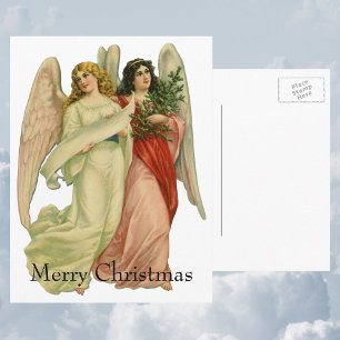 Vintage Christmas, Antique Victorian Angel Die Cut Feiertagspostkarte