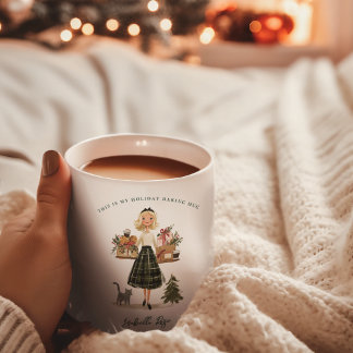 Vintage Christmas Baking Lady with Cat Monogram Kaffeetasse