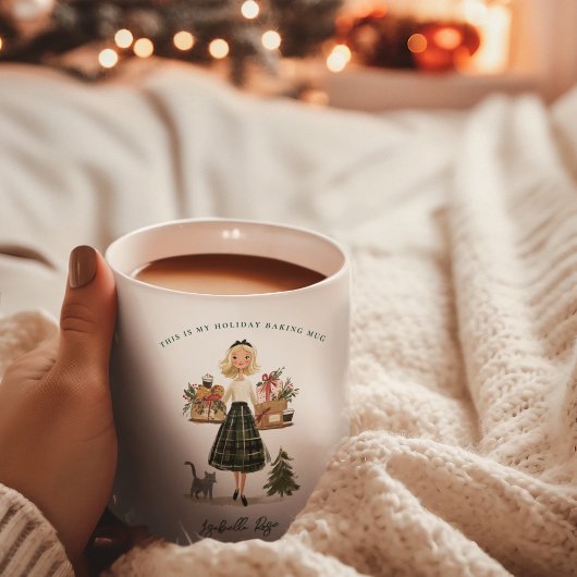 Vintage Christmas Baking Lady with Cat Monogram Kaffeetasse