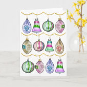 Vintage Christmas Baubles Karte (Gelbe Blume)