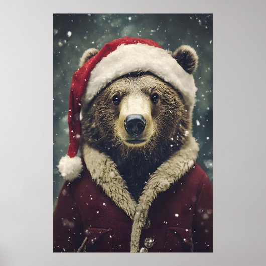 Vintage Christmas Bear Print, Festive Holiday Poster (Vorne)