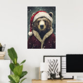 Vintage Christmas Bear Print, Festive Holiday Poster (Heimbüro)