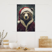 Vintage Christmas Bear Print, Festive Holiday Poster (Küche)