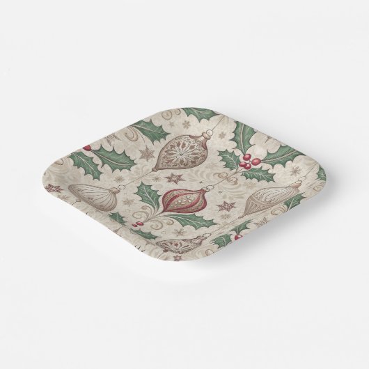 Vintage Christmas Beige Bauble Pappteller (Gewinkelt)