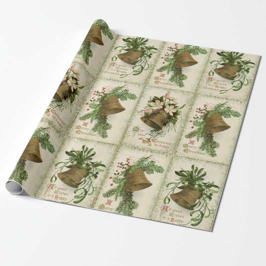 Vintage Christmas Bell Collage Wrapping Paper Geschenkpapier (Ungerollt)