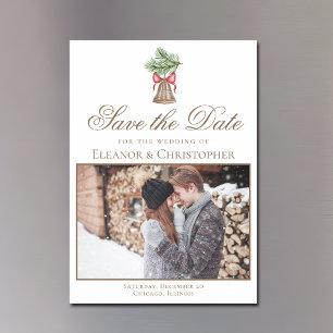 Vintage Christmas Bell Couple Foto Save the Date Magneteinladung