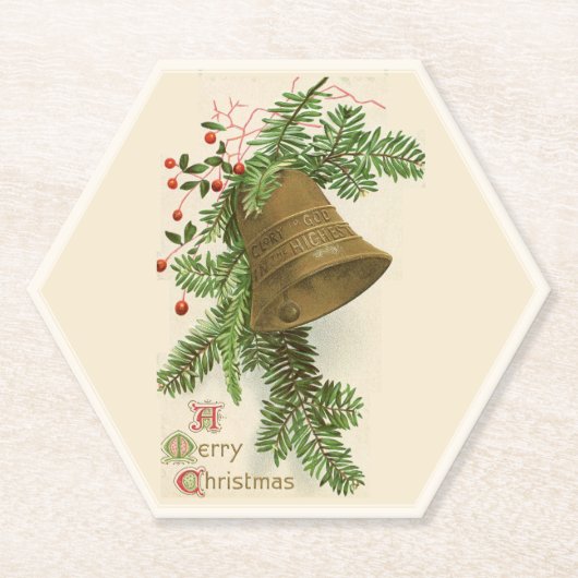 Vintage Christmas Bell (Evergreen) Paper Untersetz Untersetzer (Vorderseite)