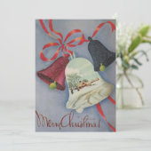 Vintage Christmas Bells Cabin Feiertagskarte (Stehend Vorderseite)