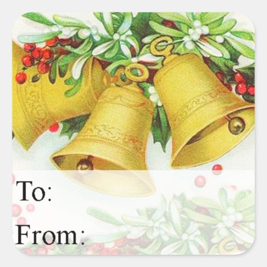 Vintage Christmas Bells - Geschenk Tag Quadratischer Aufkleber (Vorderseite)