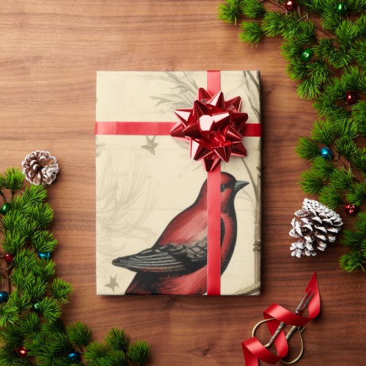 Vintage Christmas Birds Holly Berry Geschenkpapier (Feiertagsgeschenk)