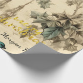 Vintage Christmas Birds Holly Berry Geschenkpapier (Ecke)