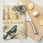 Vintage Christmas Birds Holly Berry Geschirrtuch (Viertel Falte)