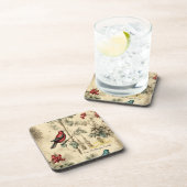 Vintage Christmas Birds Holly Berry Getränkeuntersetzer (Rechte Seite)