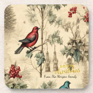 Vintage Christmas Birds Holly Berry Getränkeuntersetzer