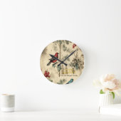 Vintage Christmas Birds Holly Berry Runde Wanduhr (Zuhause)