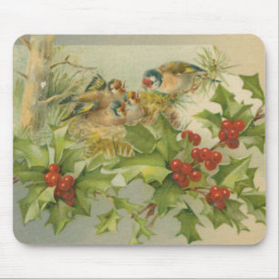 Vintage Christmas Birds Nest Mousepad
