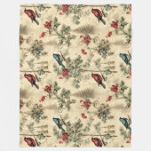 Vintage Christmas Blue Jay Red Mockingbird Fleecedecke (Vorderseite)