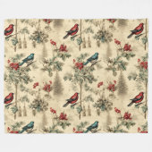 Vintage Christmas Blue Jay Red Mockingbird Fleecedecke (Vorderseite (Horizontal))
