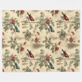 Vintage Christmas Blue Jay Red Mockingbird Fleecedecke (Vorderseite (Horizontal))