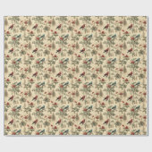 Vintage Christmas Blue Jay Red Mockingbird Geschenkpapier (Flach)