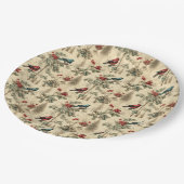 Vintage Christmas Blue Jay Red Mockingbird Pappteller (Schrägansicht)