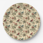 Vintage Christmas Blue Jay Red Mockingbird Pappteller (Vorderseite)