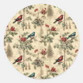 Vintage Christmas Blue Jay Red Mockingbird Runder Aufkleber (Vorderseite)
