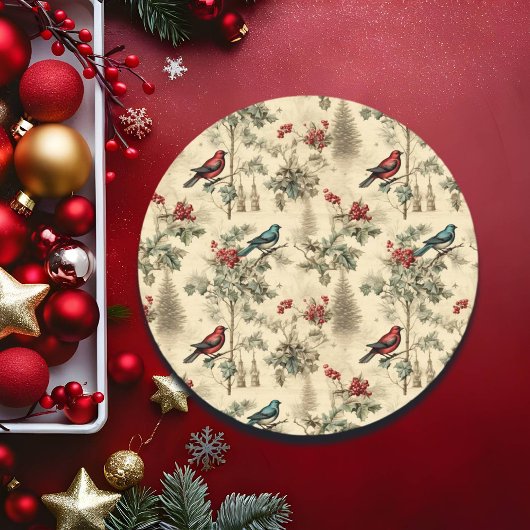 Vintage Christmas Blue Jay Red Mockingbird Runder Aufkleber