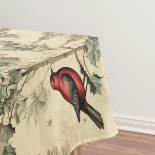 Vintage Christmas Blue Jay Red Mockingbird Tischdecke (Beispiel)