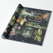 Vintage Christmas Blue Snowy Nacht Geschenkpapier (Ungerollt)