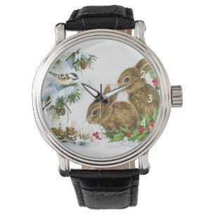 Vintage Christmas Bunnies Armbanduhr