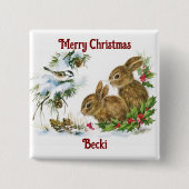 Vintage Christmas Bunnies Button (Vorderseite)