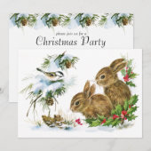 Vintage Christmas Bunnies Einladung (Vorne/Hinten)