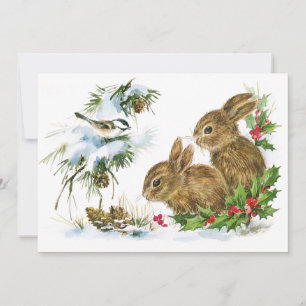 Vintage Christmas Bunnies Einladung