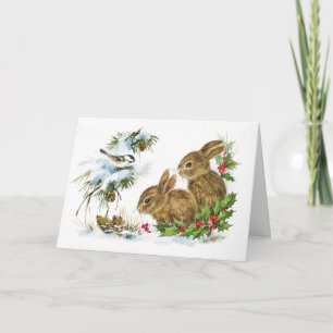 Vintage Christmas Bunnies Grüße Karte