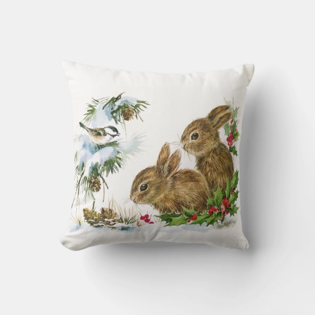 Vintage Christmas Bunnies Kissen (Vorderseite)