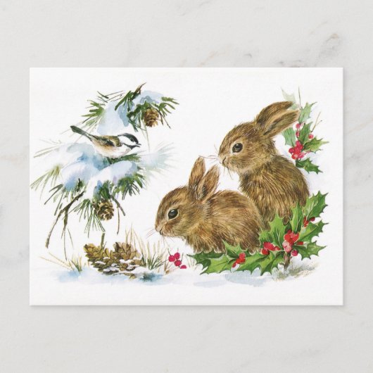 Vintage Christmas Bunnies Postkarte (Vorderseite)
