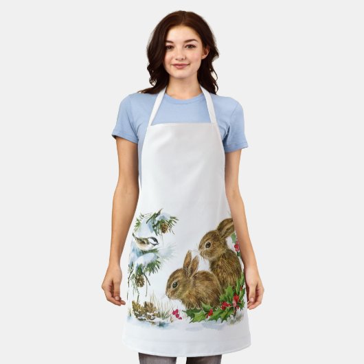 Vintage Christmas Bunnies Schürze (Getragen)