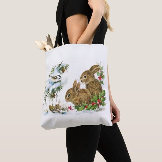 Vintage Christmas Bunnies Tasche (Von Nahem)