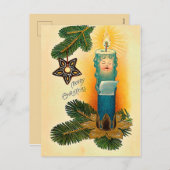 Vintage Christmas Candle Cartoon Feiertagspostkarte (Vorne/Hinten)