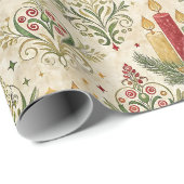 Vintage Christmas Candle Damask Pattern Seamless  Geschenkpapier (Rolleneckpunkt)