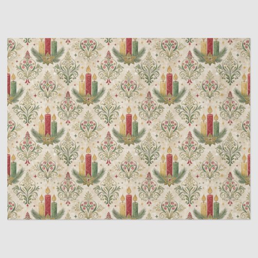 Vintage Christmas Candle Damask Pattern Seamless  Seidenpapier (Vorderseite)