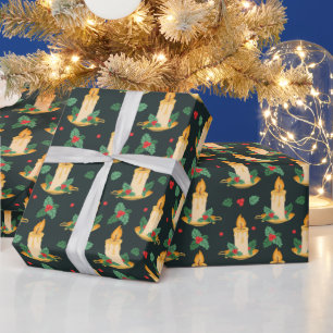 Vintage Christmas Candles Holly Pattern Geschenkpapier